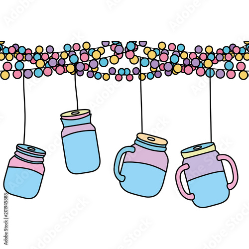 color party decoation with glass bottle hanging