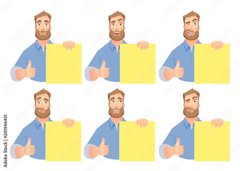 Fototapeta premium man holding blank banner set
