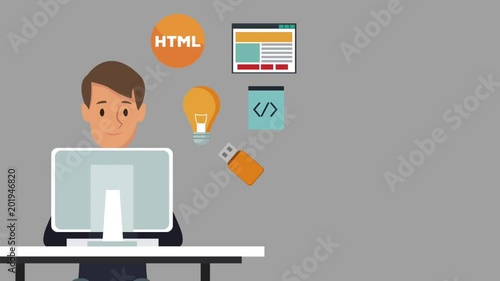 Wallpaper Mural Web developer working with computer High definition colorful scenes Torontodigital.ca