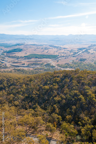 Aerial view of Canberra and surrounding landscape