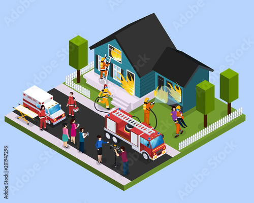 Rescue Team Isometric Composition