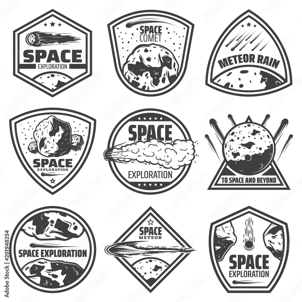 Obraz premium Vintage Monochrome Comets Labels Set