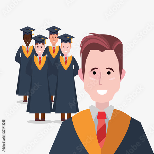 happy graduation man and people over white background, colorful design. vector illustration