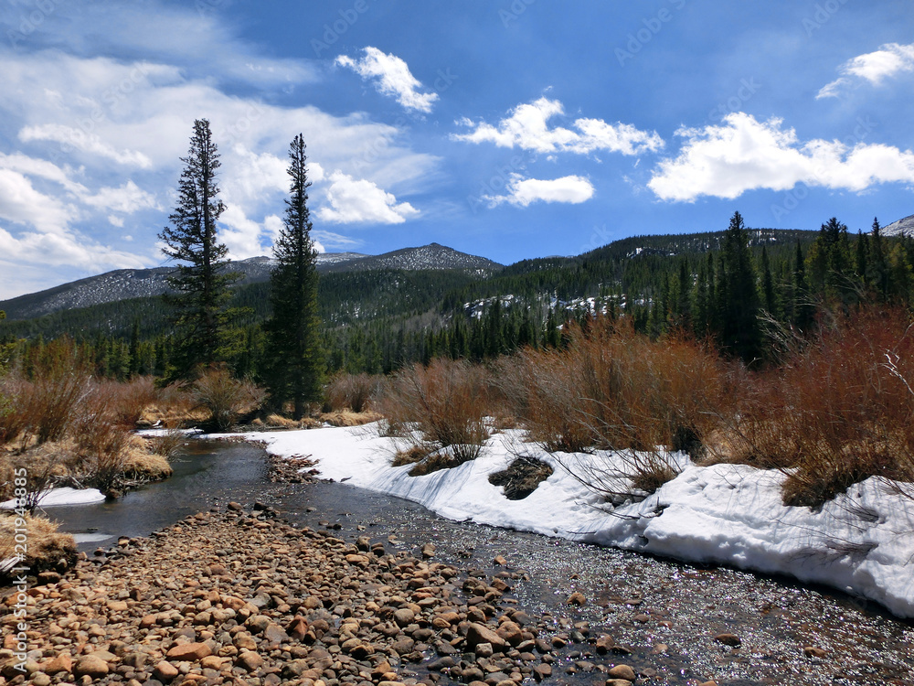 Rocky Mountain National Park snowy peaks with stream Rocky Mountain National Park snowy peaks with stream