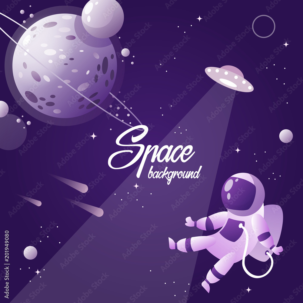 open space. planet. cosmonaut. vector illustration