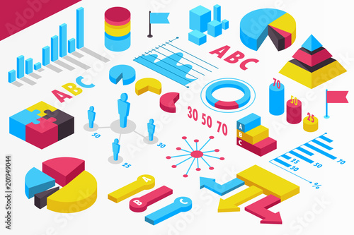 isometric infographics. presentation. isolated. set. statistics. vector illustration.