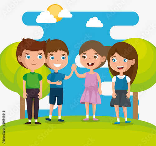 group of happy kids characters vector illustration design