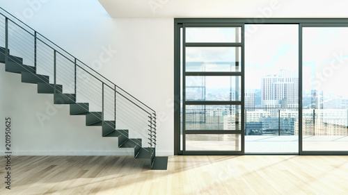 Modern bright interiors apartment 3D rendering illustration