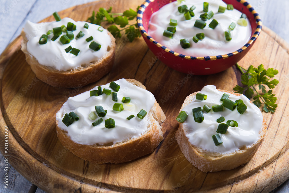 Sour cream spread with home made bread Sour cream spread with home made bread