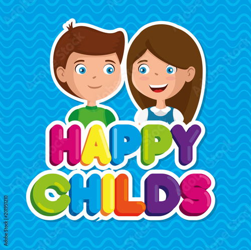 happy kids couple characters vector illustration design