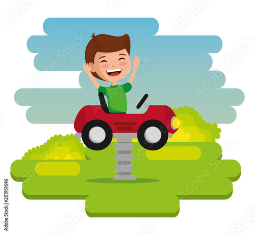 park with kid zone scene with boy vector illustration design