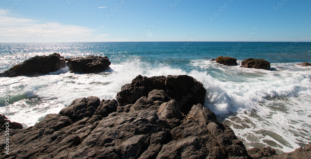 Rocky surf Point Break at Cerritos Beach between Todos Santos and Cabo San Lucas in Baja California Mexico BCS Rocky surf Point Break at Cerritos Beach between Todos Santos and Cabo San Lucas in Baja California Mexico BCS