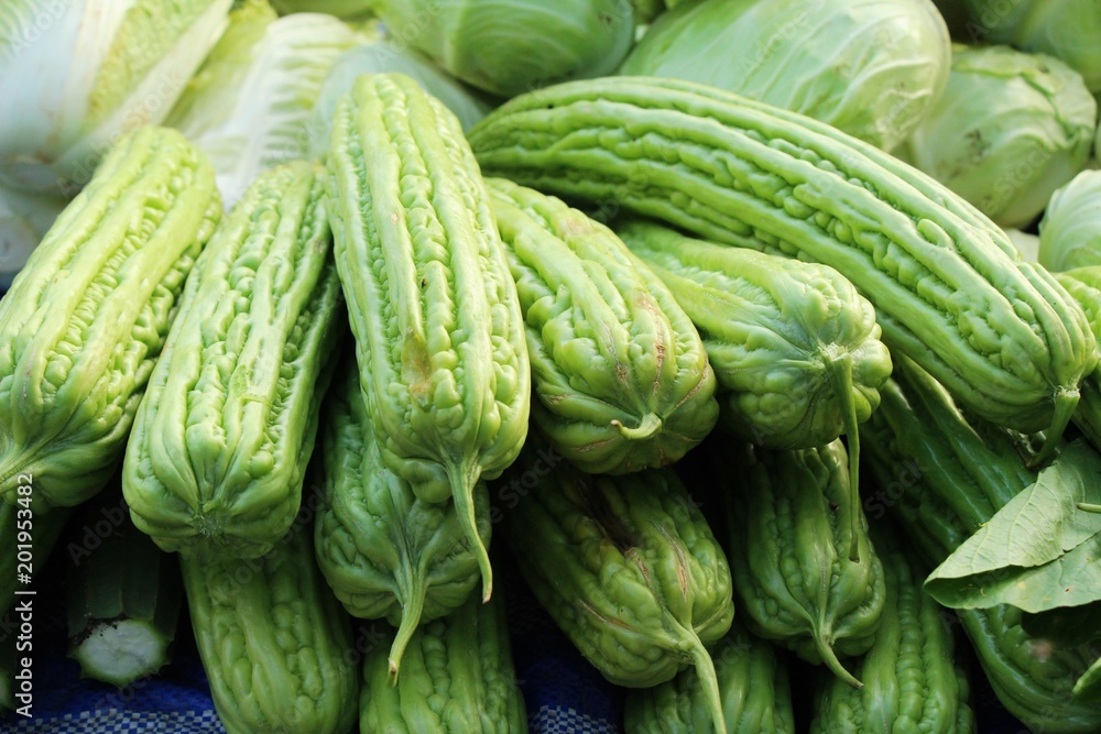 Bitter melon gourd for cooking in market Bitter melon gourd for cooking in market