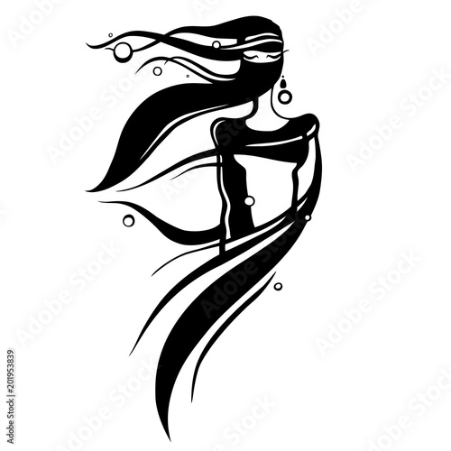 Beautiful woman in Hijab. Silhouette. Hand drawn vector illustration.
