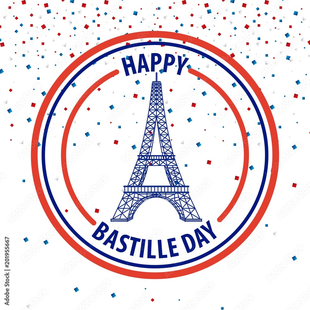 happy bastille day france important celebration glitters tower eiffel vector illustration