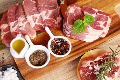 Raw pork steaks with salt and pepper