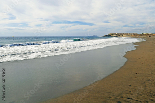 Playa de La Tejita Beach with Red Mountain Montaña Roja, Tenerife, Canary Islands. SPAIN.