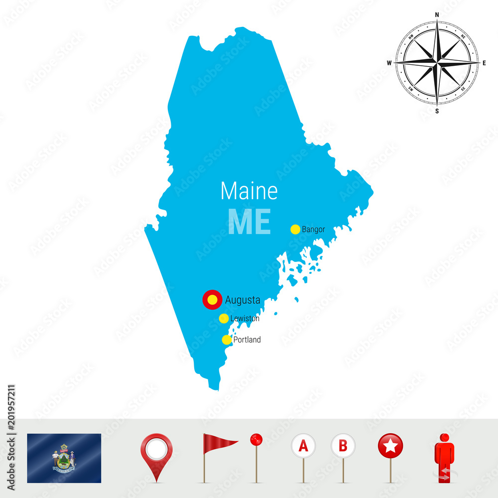 Maine Vector Map Isolated on White Background. High Detailed Silhouette