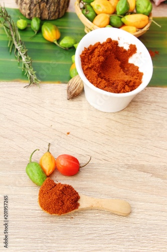 Fototapeta Naklejka Na Ścianę i Meble -  Paprika powder spicy red and chilli peppers