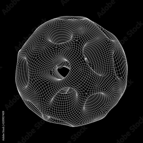 Abstract vector wireframe sphere globe with holes looks like small planet or asteroid. Vector low poly mesh illustration
