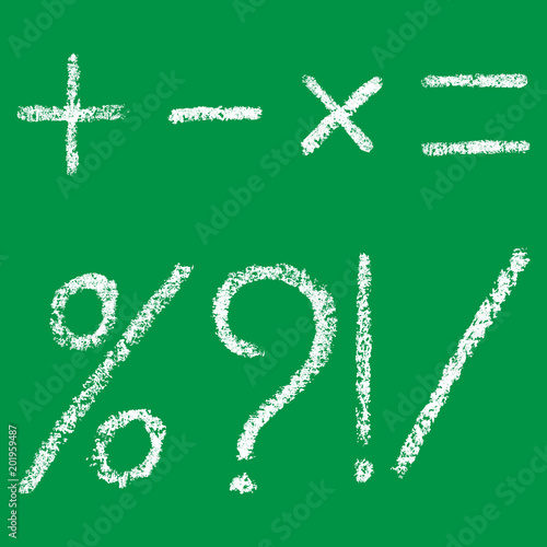 handwritten white chalk sign symbol shape with transparent layers on green background, stock vector illustration
