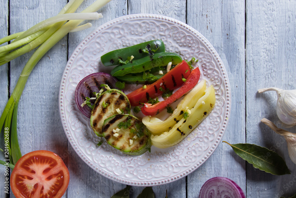 Grilled red, green and yellow peppers Grilled red, green and yellow peppers
