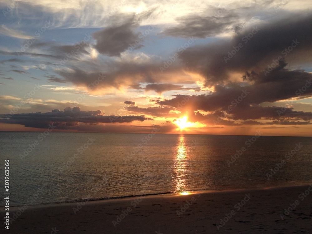 Golden sunset on the ocean beach