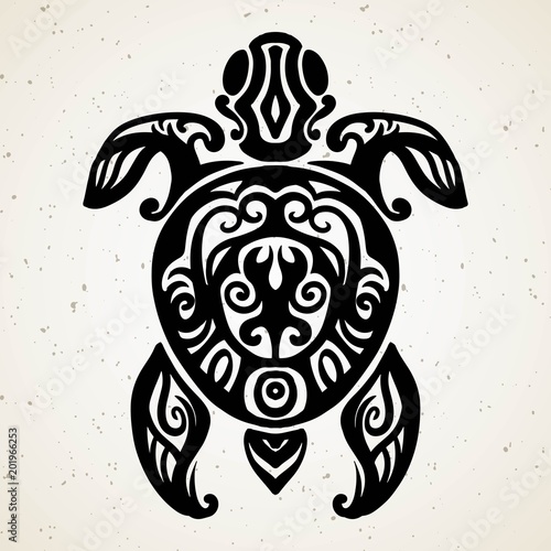 Tribal tattoo with decorative sea turtle with ethnic pattern. Authentic artwork with a symbol of the totem. Stock Vector Graphics clipart Tattoos like Maui from Moana cartoon. photo