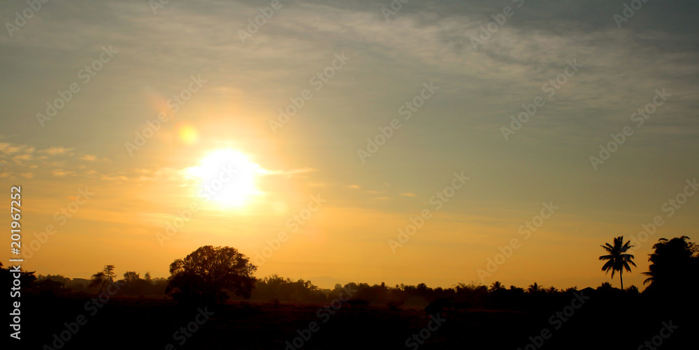 Natural sunrise at the mountain, background of countryside.