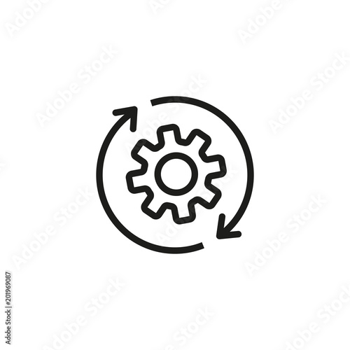 Gear with reprocessing sign line icon