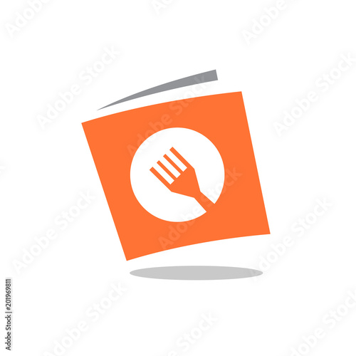 Recipe book, book with fork symbol, vector logo design