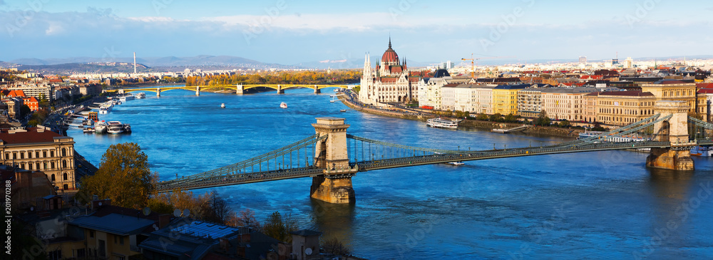 Panorama with Chain Bridge and Parliament of Budapest