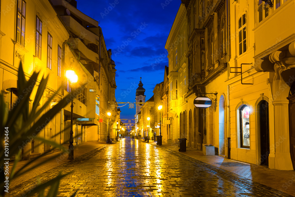 Image of night streets of Gyor in Hungary