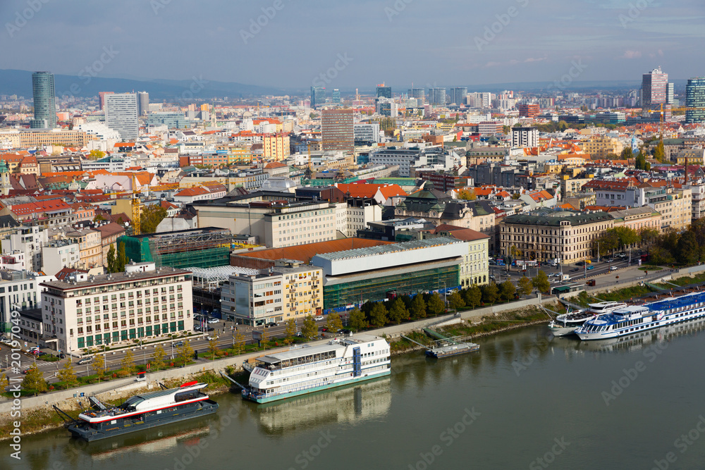 View over Bratislava downtown with Danube