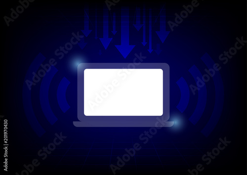laptop with blank screen abstract background