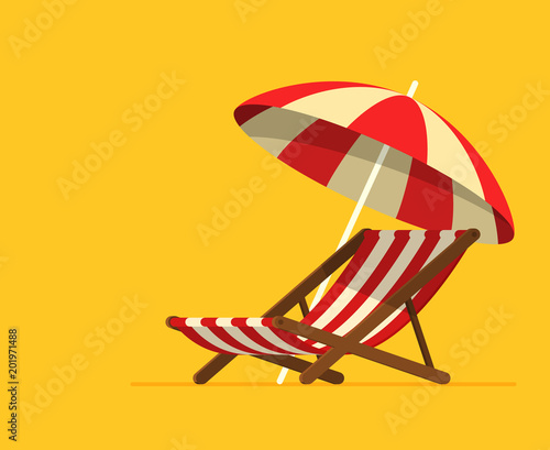 Vacation and travel concept. Beach umbrella, beach chair.