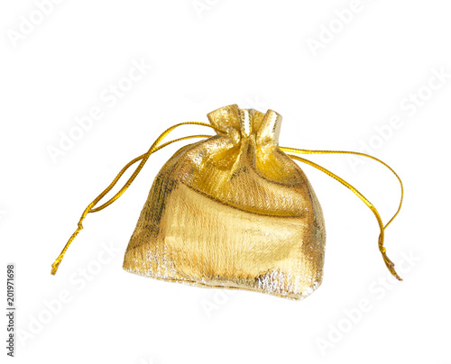 Obraz na płótnie Golden gift bag on white background w salonie