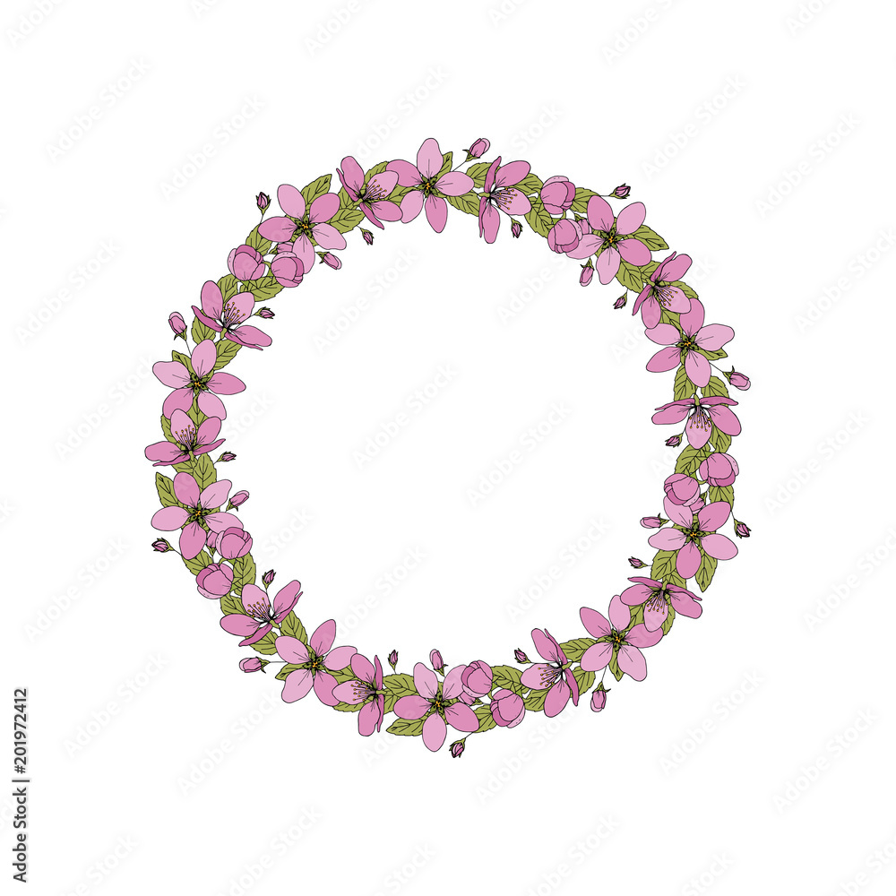 Vector flower wreath. Floral frame for cards design.