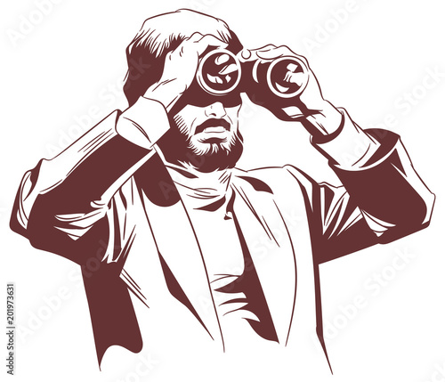 Businessman with binocular. Stock illustration.