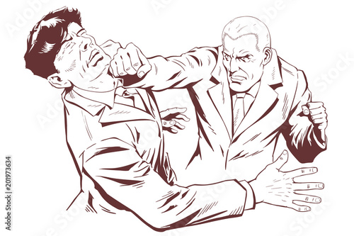 Businessman punching colleague. Stock illustration.