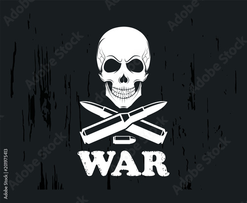 Emblem with, guns, skull. Vector emblem. Icon on a dark background