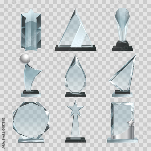 Crystal glass trophy or awards on transparent background