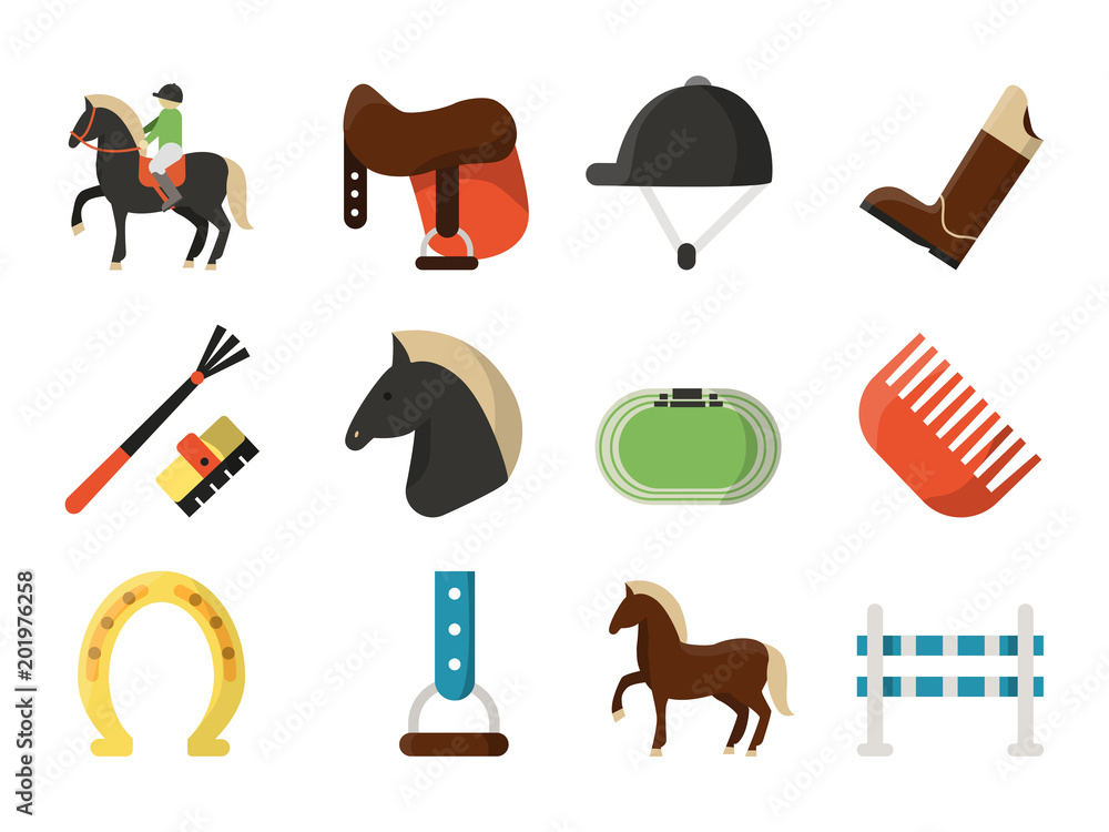 Vector flat icons. Symbols of equestrian sport Vector flat icons. Symbols of equestrian sport