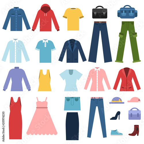 Set of different clothes for male and female