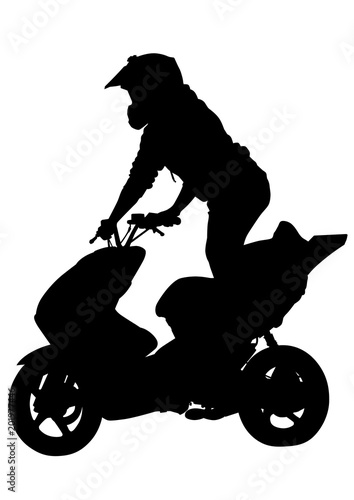 Girl and sport motor bike on white background