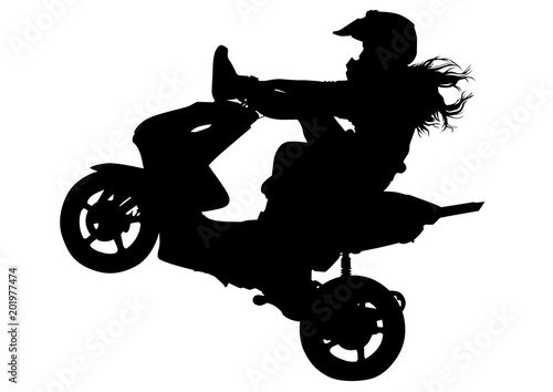 Girl and sport motor bike on white background