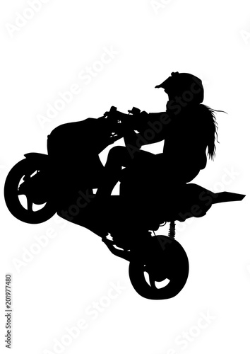 Girl and sport motor bike on white background