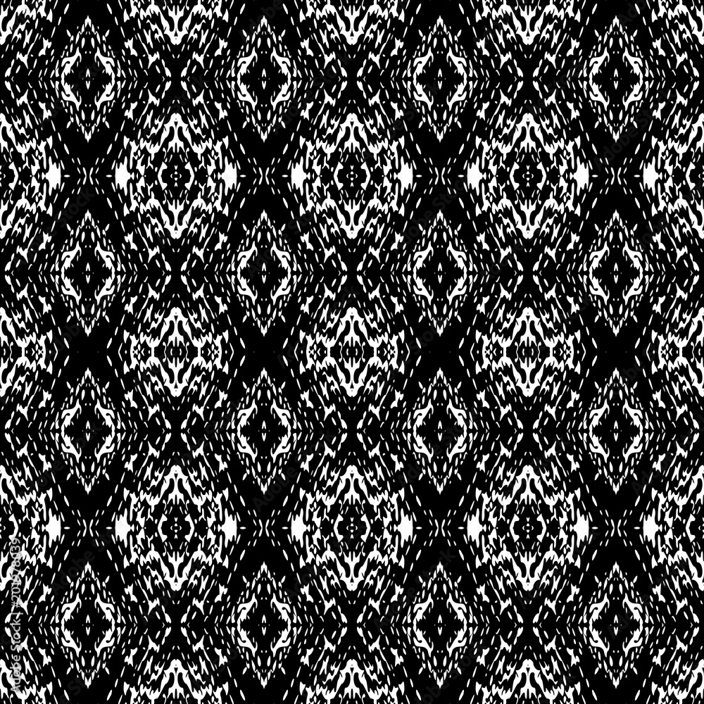 Black and White Seamless Ethnic Boho Pattern. Ikat. Background for Surface Design Black and White Seamless Ethnic Boho Pattern. Ikat. Background for Surface Design