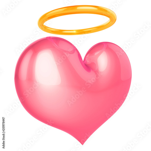 Heart angel saint love God nimb halo pink icon. Valentine's Day romantic emotion paradise heaven symbol. 3d illustration isolated