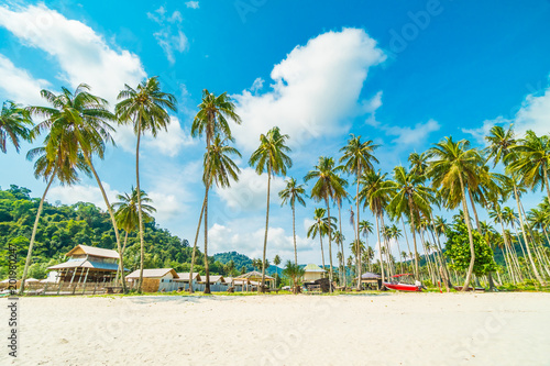 Beautiful nature tropical beach and sea with coconut palm tree on paradise island